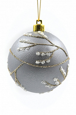 Куля новорічна Гілочки 100 мм срібний 8029