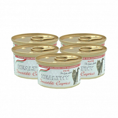 Консерва для вибагливих кішок Healthy Irr.Cap 4+1 5x85 г лосось і креветки