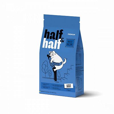 Корм сухой для больших пород Half&Half с говядиной 2 кг