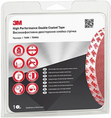 Монтажная двусторонняя лента 3M на ПЭТ-основе 12 мм х 10 м толщина 0,205 мм