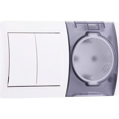 Розетка + выключатель с заземлением Lezard Nata горизонтальная 710-0200-171 без шторок с крышкой белый