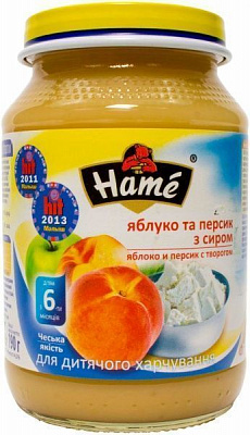 Пюре Hame Яблоко и персик с творогом 190 г 8595139703806 