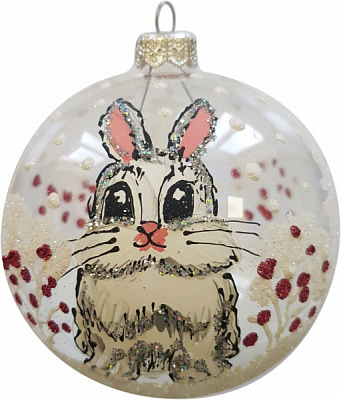 Куля новорічна Юріта Зайчик білий d 110 мм прозорий 100468G