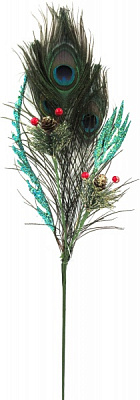 Декорація новорічна Blooming гілка павич з пір'ям 48 см