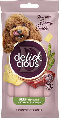 Лакомство для собак DELICKCIOUS говядина с добавлением сыра и спаржи 4х15 г