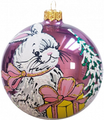 Шар новогодний Юріта Зайчик с подарком Символ 2023 года d 110 мм сиреневый 100493M