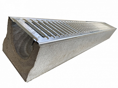 Лоток Vodaland водоотводный бетонный Base DN100 H110 с решеткой стальной оцинкованной щелевой А15