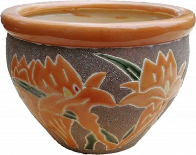 Горшок керамический с поддоном (2013б) круглый 12 л желтый/бежевый 