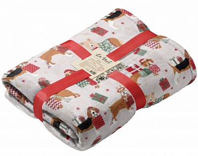 Плед флисовый Christmas Dogs 160x200 см бежевый с красным La Nuit