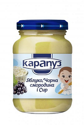 Пюре Карапуз Яблоко, черная смородина и творог 200 г 4820012000487 