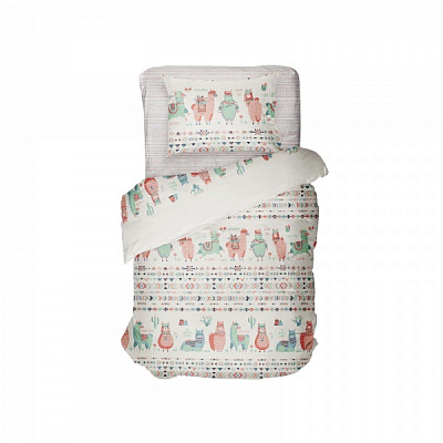 Комплект постельного белья Luna Kids Lama traveler белый с рисунком