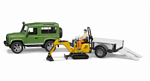 Іграшковий набір Bruder Land Rover Defender з причіпом, мініекскаватором CAT та фігуркою 1:16 02593