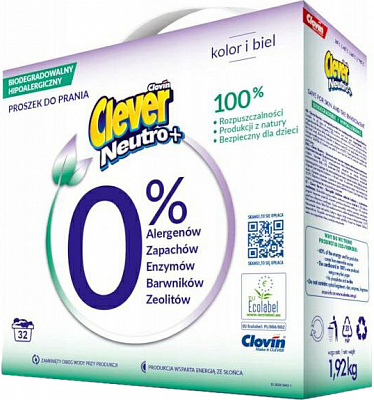 Стиральный порошок для машинной и ручной стирки Clever Neutro + Color&White 1,92 кг 