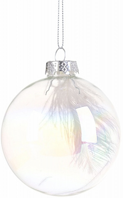 Ялинкова іграшка у формі кулі прозора з пір'ям ABR521870