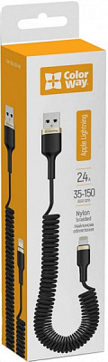 Кабель ColorWay USB - Apple Lightning (spiral) 2.4А 1,5 м black (CW-CBUL051-BK)