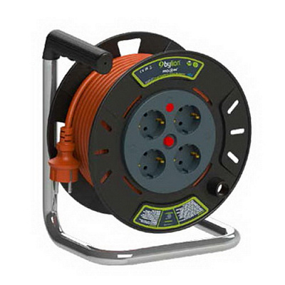 Катушка для удлинителя Bylion Norm без кабеля с заземлением 4 гн. черный с оранжевым 
