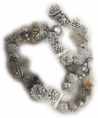 Гирлянда декоративная для дома 1,5м с шишками, ягодами и мешковиной