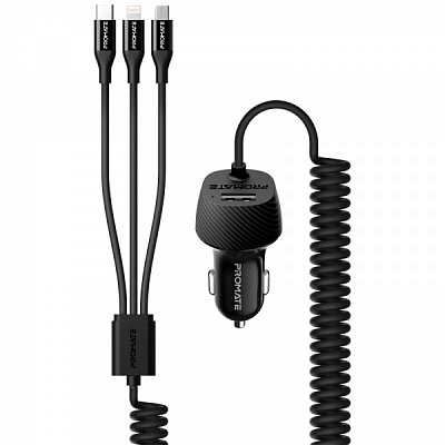 Автомобильное зарядное устройство Promate Voltrip-UNI 17Вт USB + Multi-Connector Black 