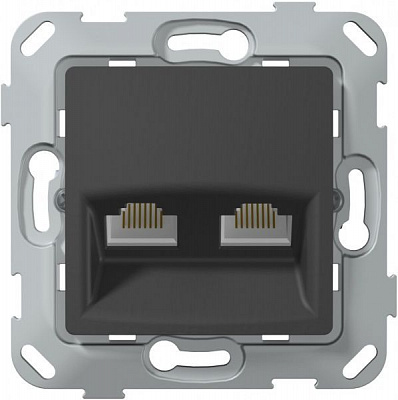 Розетка комп’ютерна подвійна подвійна Plank Electrotechnic Classic/Nordic антрацит PLK0741241