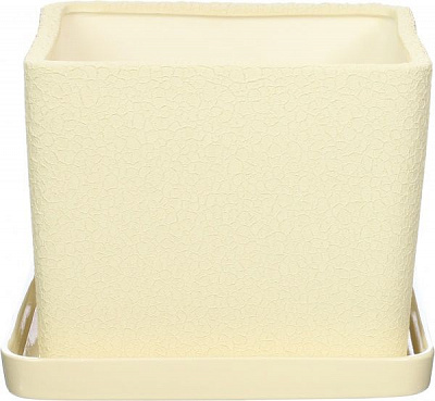 Горшок керамический Ориана-Запорожкерамика Квадрат №1 шелк квадратный 7,1л бежевый (064-1-001) 