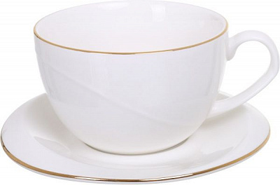 Чашка с блюдцем Alice Gold 400 мл фарфоровая Fiora