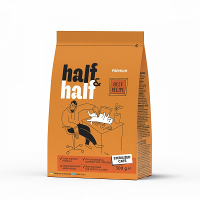 Корм сухой для стерилизованных кошек Half&Half с говядиной 300 г