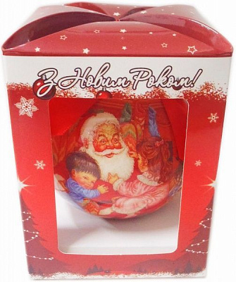 Куля пластикова Дід Мороз з дітворою d100 299-1003177S червоний із малюнком