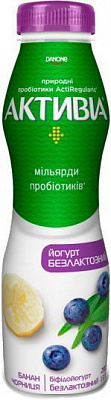 Біфідойогурт Активіа питний безлактозний 1,3% пет 290г чорниця-банан (4820226162971)