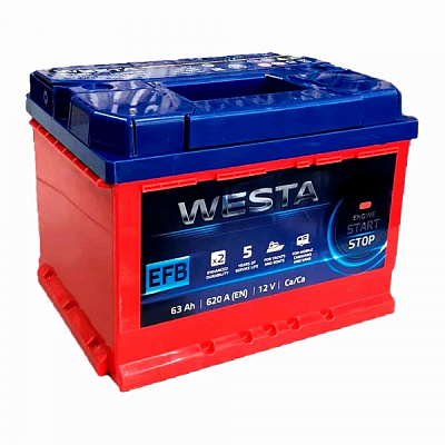 Аккумулятор автомобильный Westa 6CT-63 А 63Ah 620A 12V «+» справа (WEFB630)