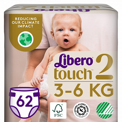 Подгузники Libero Touch 2 3-6 кг 62 шт.