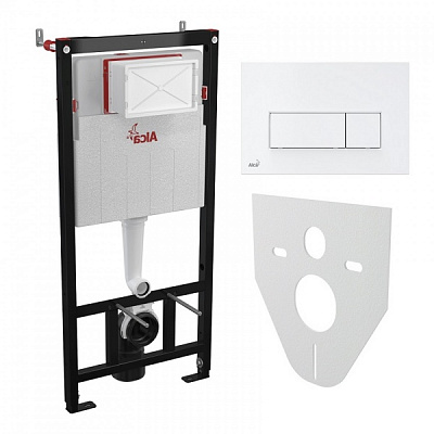 Інсталяція для унітаза Alca Plast Комплект 4в1 AM101/1120 з білою прямокутною кнопкою M570 та прокладкою M91