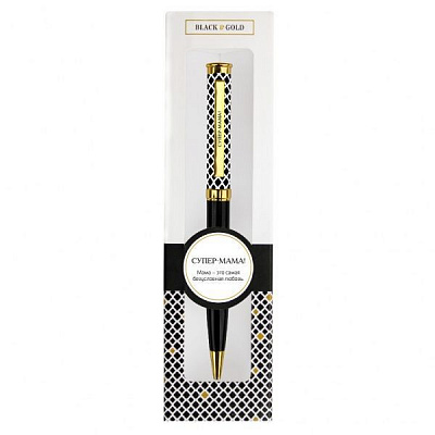 Ручка кулькова Be Happy Black&Gold 001-Супер-мама!