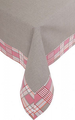 Скатерть с кантом клетка розовая Шато однотонный 140x180 см серый с розовым La Nuit 