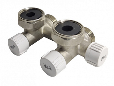 Узел подключения V&G VALOGIN угловой Н-образный с вентильными затворами для 1-2 трубных систем 3/4