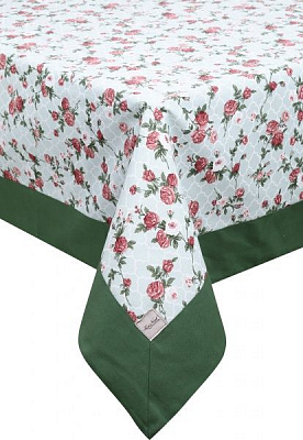 Скатертина Romantic Маленькі троянди 136x220 см зелений із малюнком La Nuit