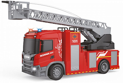 Автомодель TechnoDrive 1:43 Big Truck Пожарная машина Scania свет звук 6407KS