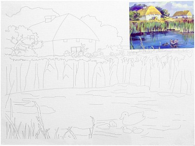 Полотно Этюд накартонесконтуромУкраинское село 30х40хлопокакрил GPA283818