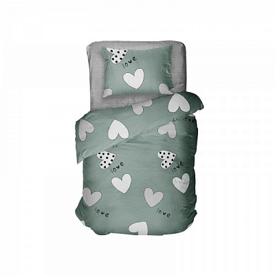 Комплект постільної білизни Love Dreams 1,5 сірий із зеленим La Nuit