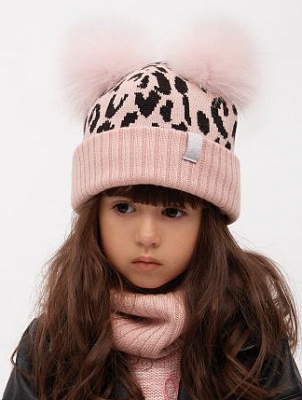 Комплект шапка + снуд для дівчаток Dembo House Ханна р.46-50 пудра