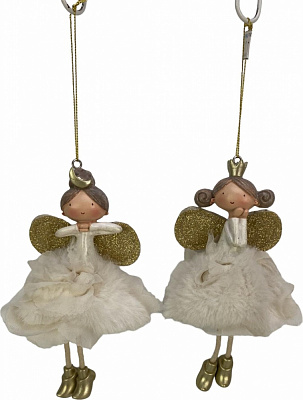 Сувенір новорічний підвіска ангел полігума бежевий в асортиментів 8x16 см