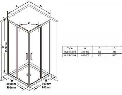 Душевая кабина Ravak Blix Slim BLSRV2-90 полированный алюминий Transparent