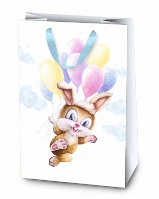 Пакет подарочный 38х28х12,5 детский с зайчиком