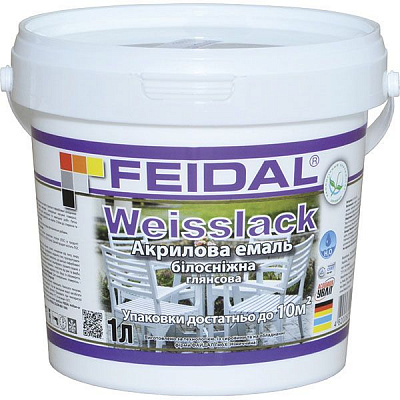 Емаль Feidal акрилова Weisslack білий глянець 1л