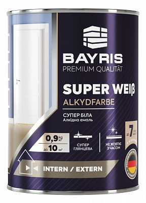 Емаль універсальна алкідна Bayris Super Weiss білий високий глянець 0,9кг
