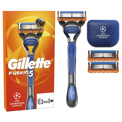 Станок для бритья GILLETTE Fusion 5 с 3 сменными картриджами + чехол 1 шт.