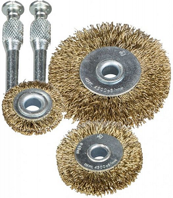 Набір щіток MasterTool з латунірованного рифленого дроту зі стрижнем ¼ 19-9301