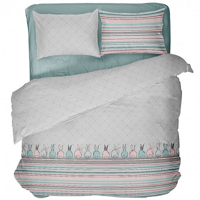 Комплект постельного белья 2,0 Rabbit бирюзовый с серым UP! (Underprice) 
