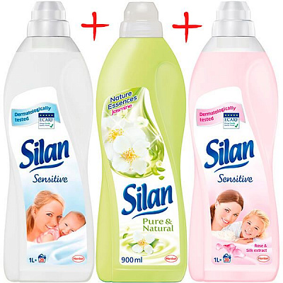 Комплект Silan Жасмин 1л + Sensitive 1л + Sensitive Екстракт Троянди й Шовку 1л