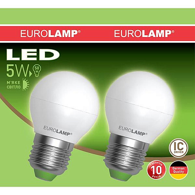 Лампа LED Eurolamp Globe 5 Вт E14 4000K холодне світло 2 шт