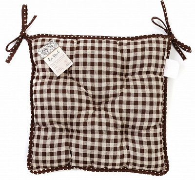 Подушка на стілець Lucy 40х40 см коричневий клітинка з мереживом La Nuit